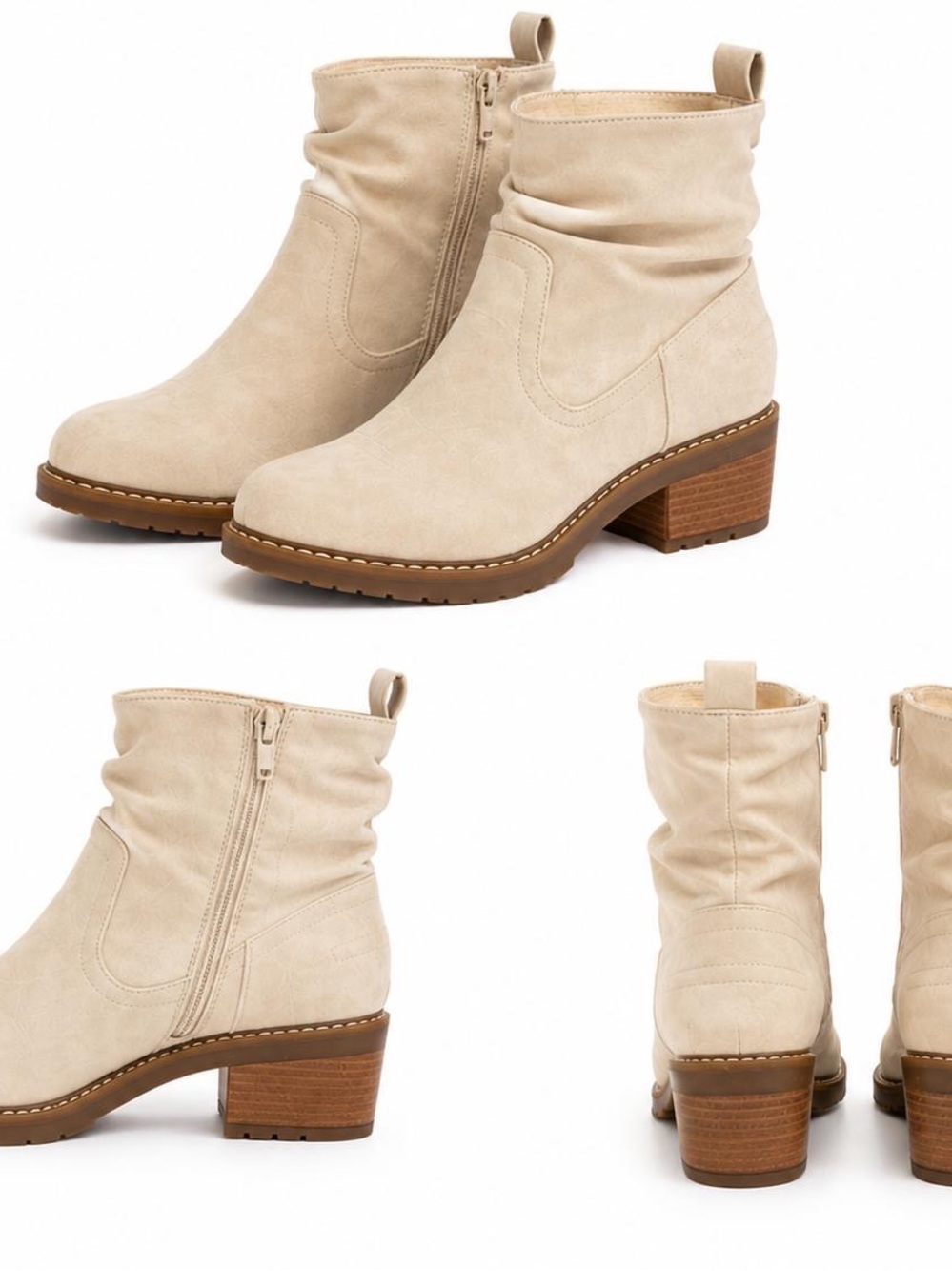 Women's Cream Ankle Booties with Side Zip - Sleek Everyday Boot